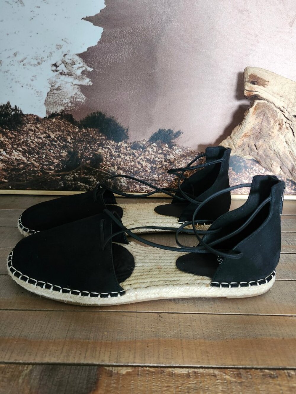 EILEEN FISHER Black Leather Espadrille d'Orsay Flats 9